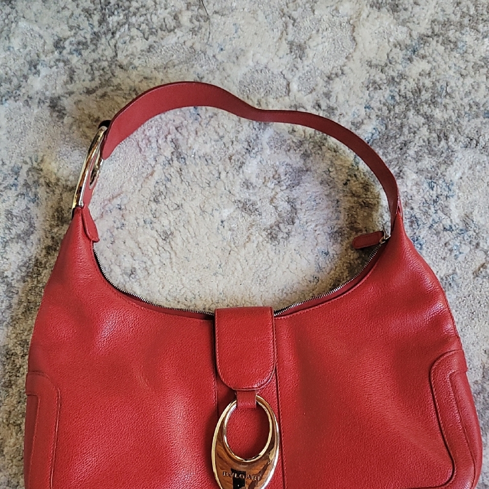 Bvlgari Red Leather Hobo Bag